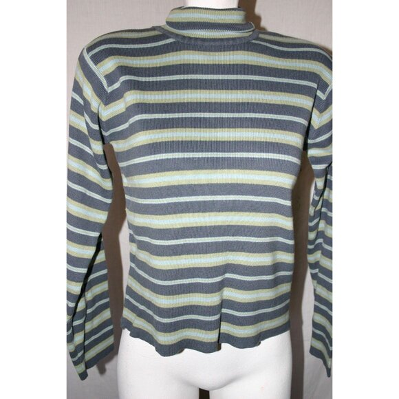 Best Authentic Womens Striped Long Sleeve Sweater Gray Green Size Medium - Picture 1 of 5